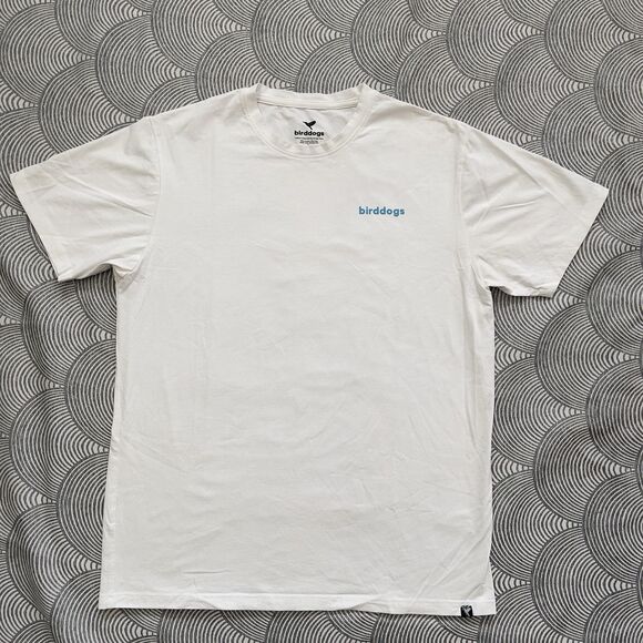 Birdgogs Hummingbird Floral Logo Back Cotton Blend T Shirt White Men L EUC - Picture 1 of 11